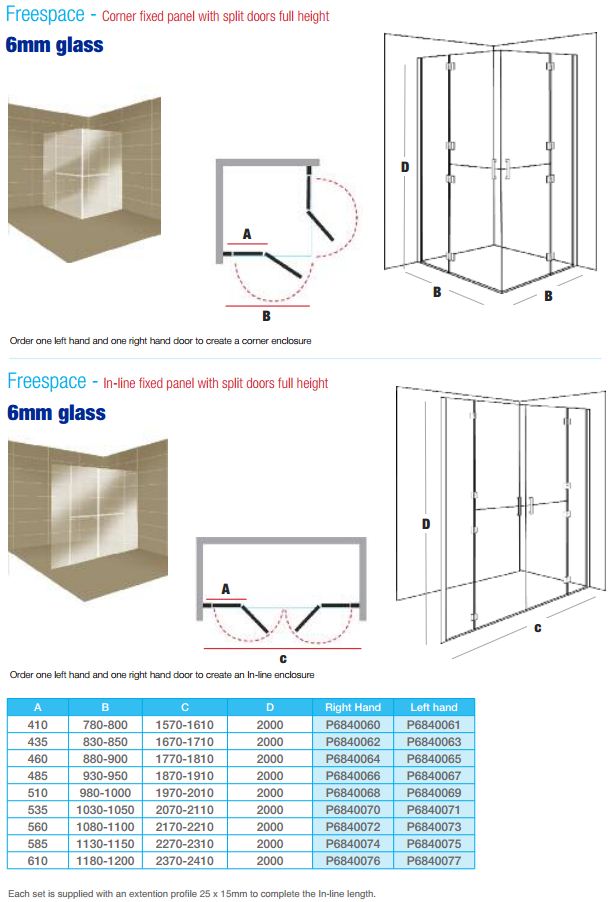 Freespace In-Line or Corner Fixed Panel with split doors