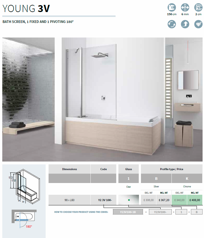 Novellini Young Bath Screen Spec 3V