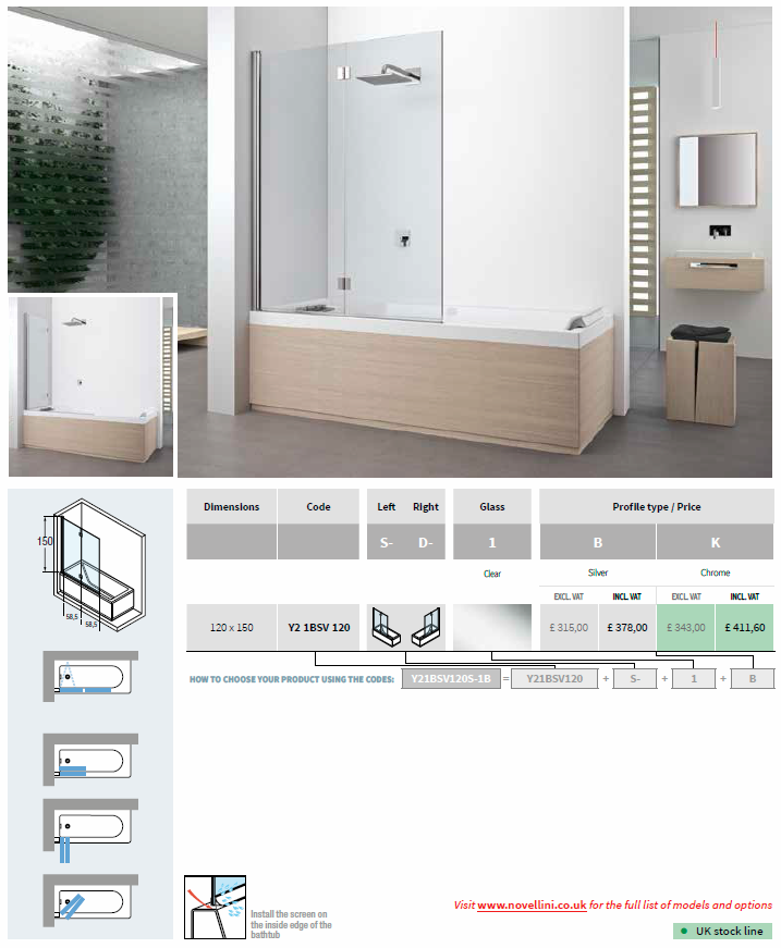 Novellini Young Barh Screen Y21BSV Spec