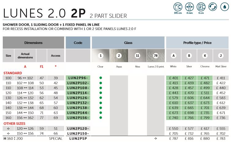 Novellini Lunes 2P LUNA2P 2 part Slider Spec Novellini Lunes 2P LUNA2P 2 part Slider Spec
