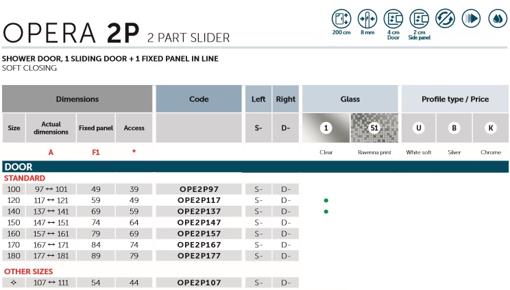 Novellini Opera 2P Slider Shower Screen Spec 1