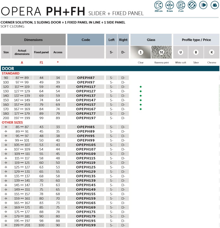 Novellini Opera PH and FH Slider Shower Screen with Side Panel Spec 1