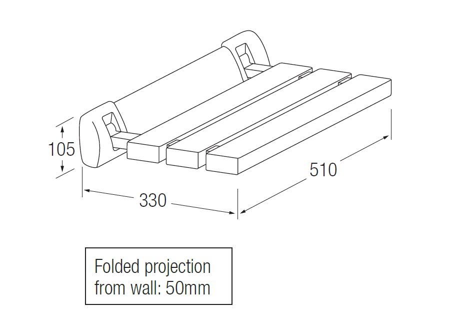Teak Wood Slatted Shower Seat BATHEX TECHNICAL DRAWING