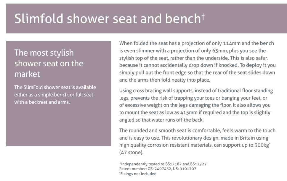 Impey slimfold shower seat and bench description Impey slimfold shower seat and bench description