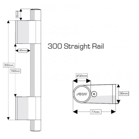 AKW ONYX GRAB RAIL 300mm TECHNICAL DRAWING AKW ONYX ACCESSORIES - GRAB RAIL 300mm