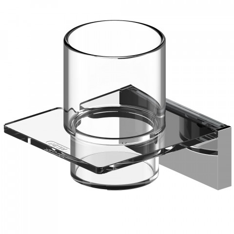 AKW - ONYX - ACCESSORIES - Glass Tumbler & Acrylic Shelf in Chrome (133 x 42 x 100mm)
