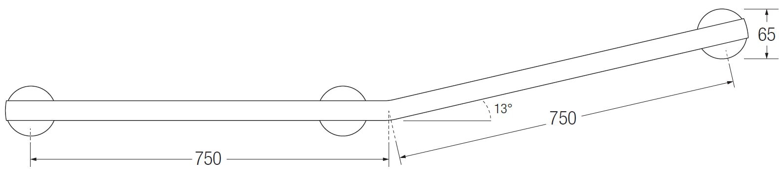 Bathex Yardley 1500mm Cranked Bath Grab Rail with Options (Stainless Steel 25mm) Technical Drawing