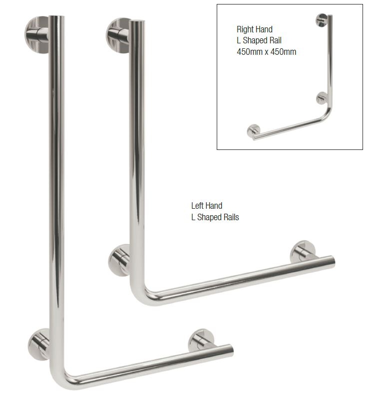 Bathex Yardley L Shaped Grab Rails 25mm Stainless Steel