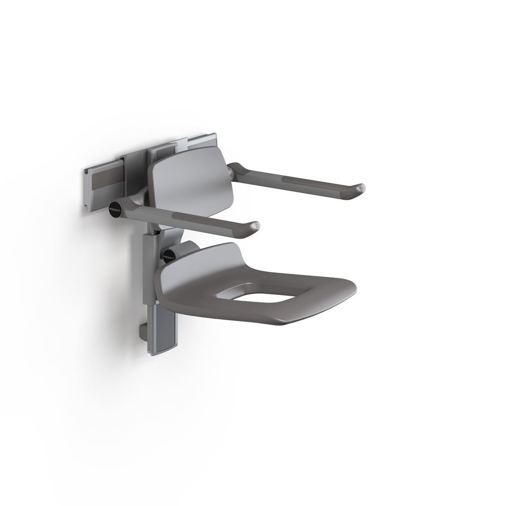 Pressalit - PLUS - Shower Seat with Back-&-Arm Rests, Aperture, 450mm (Manually Height & Sideways Adjustable)