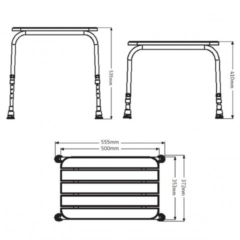 AKW - Seat / Stool Wooden Slatted (Stainless Steel) Dimensions