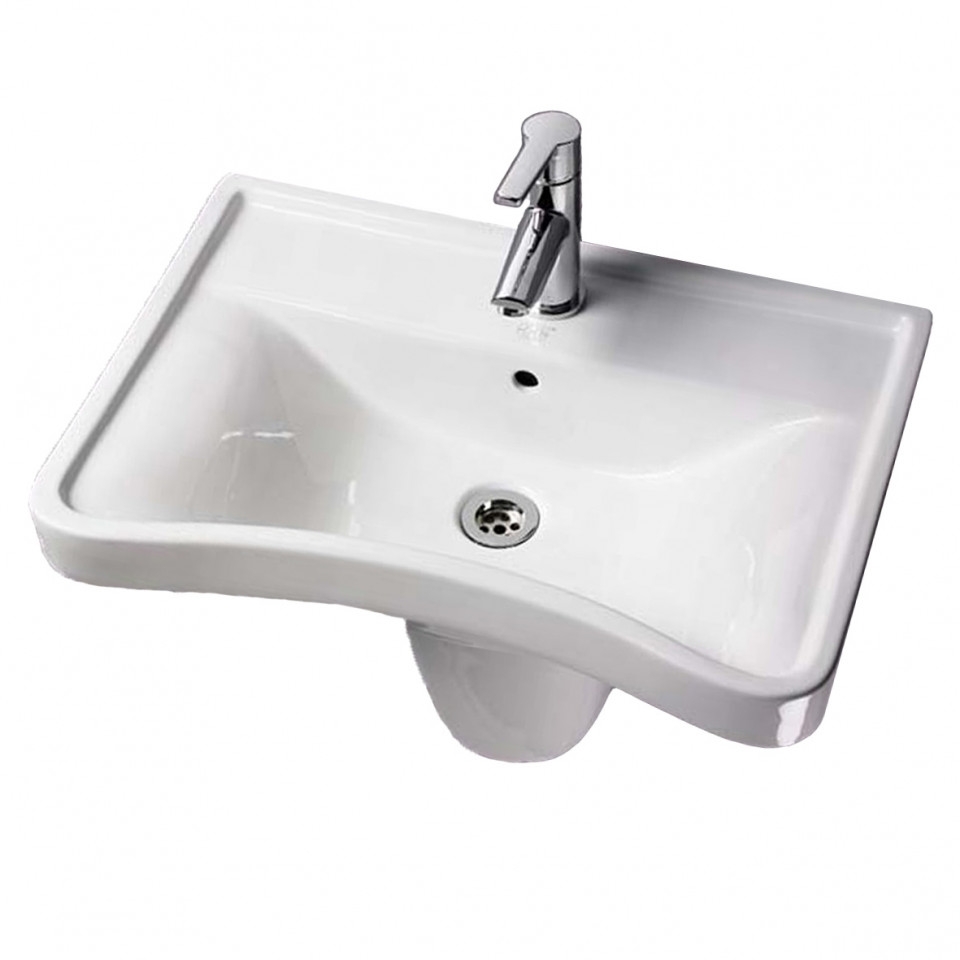 AKW - Ergonomic Concave Washbasin (Semi-Pedestal, Waste Plug & Chain, Bottle Trap & Wall Fixings)