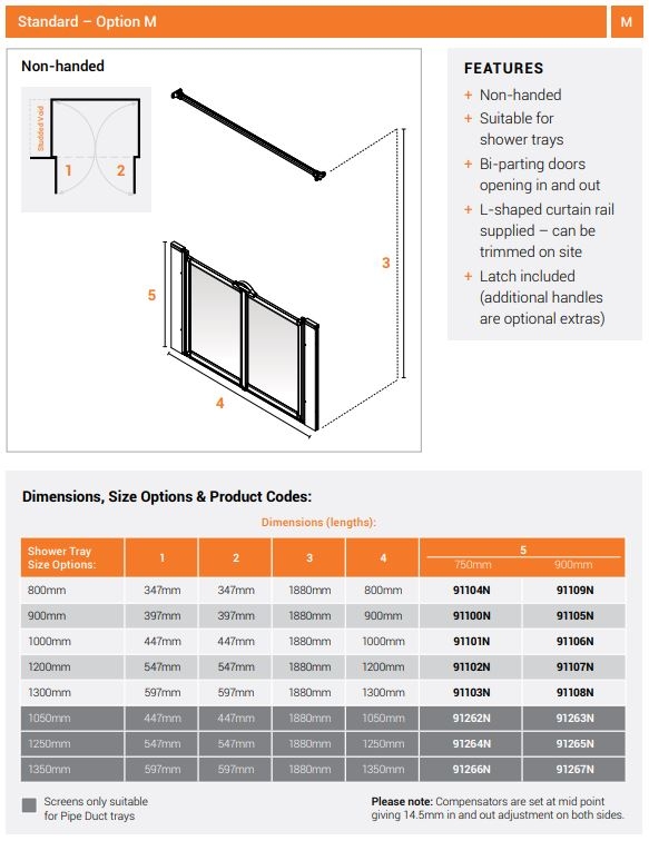 AKW Option M STANDARD Half Height Disabled Shower Screen