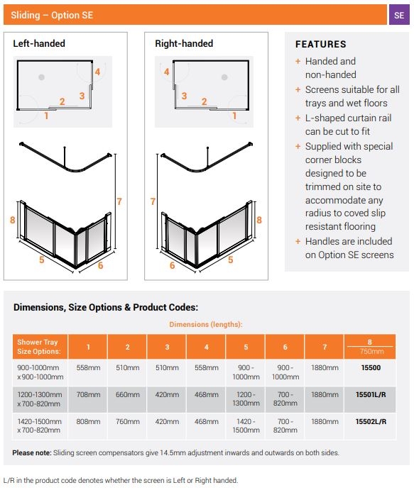 AKW Option SE Sliding Half Height Disabled Shower Screen