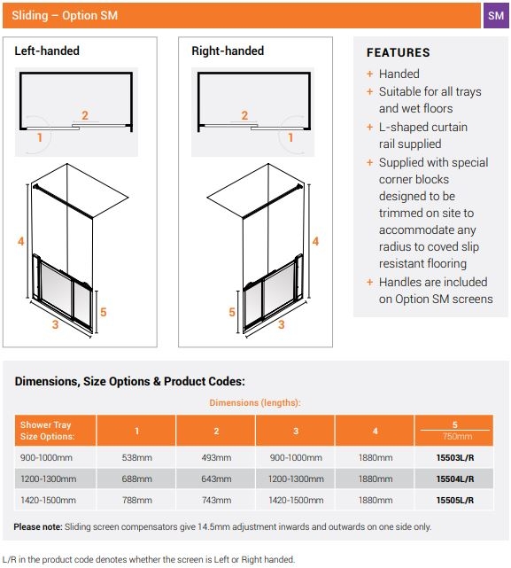 AKW Option SM Sliding Half Height Disabled Shower Screen