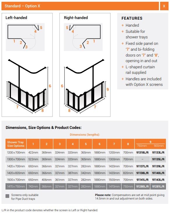 AKW Option X Standard Half Height Disabled Shower Screen