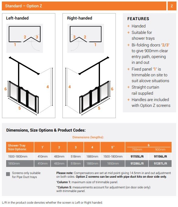 AKW Option Z Standard Half Height Disabled Shower Screen #2
