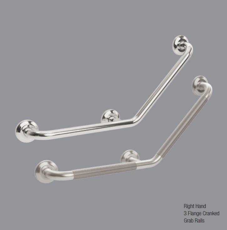 RIGHT HAND  Bathex 3 Flange Cranked Grab Rail