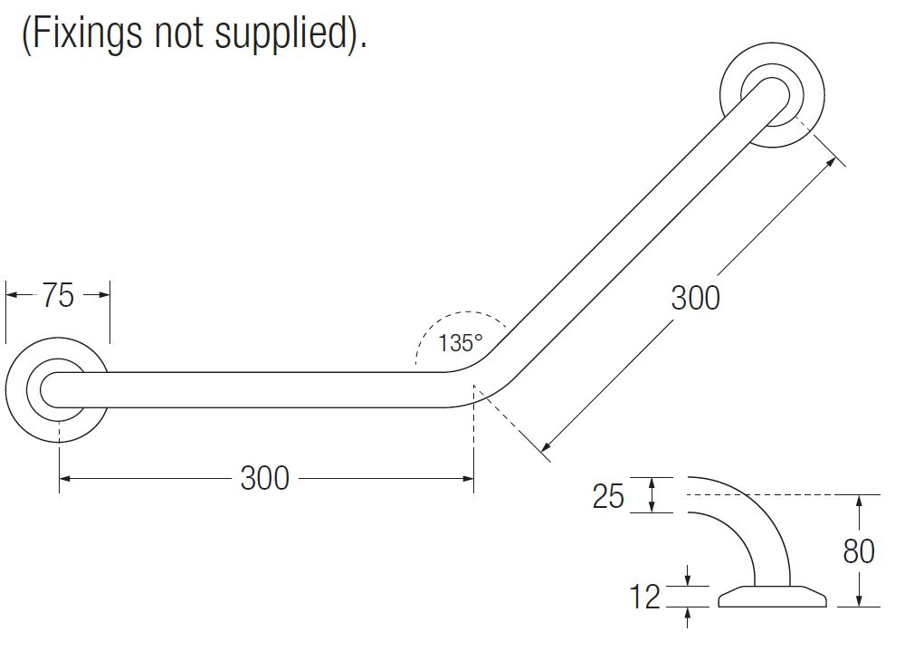 Bathex Cranked Grab Rail 300x300mm TECHNICAL DRAWING