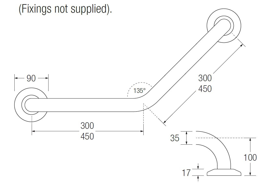 Bathex Cranked Grab Rail (35mm) TECHNICAL DRAWING