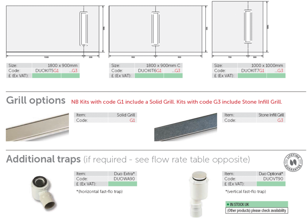 Sizes and Options