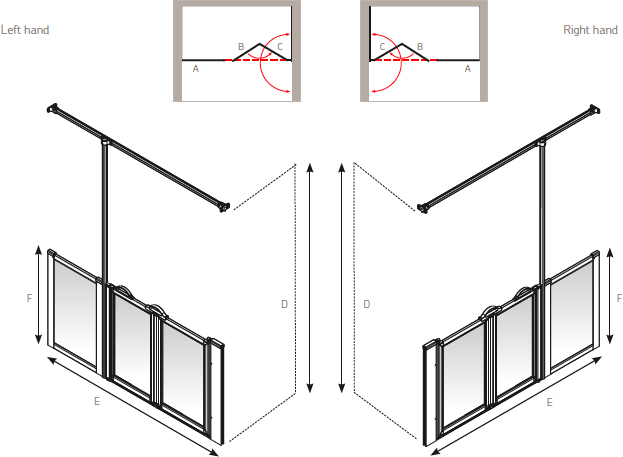 AKW Option Z Standard Half Height Disabled Shower Screen technical drawing #1