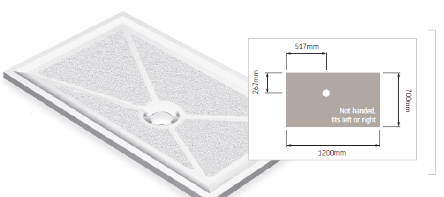 AKW Low Profile 1200 x 700mm Shower Tray No Waste