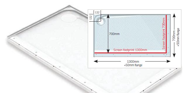AKW Mullen Standard Length 1300 x 700mm Shower Tray