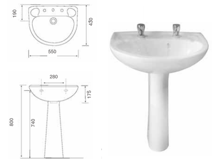 FC Broadgate - Pedestal Mounted - 550mm Wash Basin