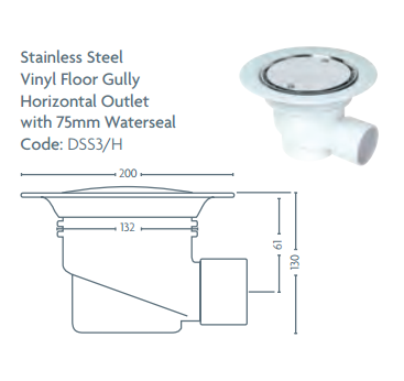 Impey Vinyl Floor Stainless Steel Horizontal Gully DSS3H