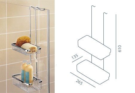 Boston - Wire Basket - Double Shower Basket, Hanging, 2 Tier (210 x 265 x 560mm)