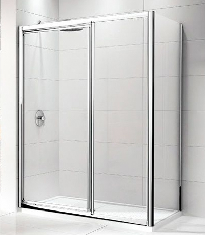 Novellini - Lunes G+F In Line - Pivot Shower Door and In Line Panel - Glass 3mm Door, 4mm In Line Panel