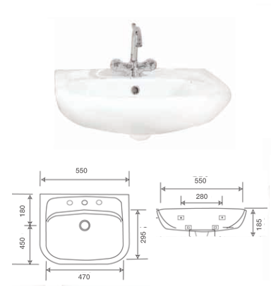 N&C - Pentland Modern - Wall Mounted - 550mm Wash Basin