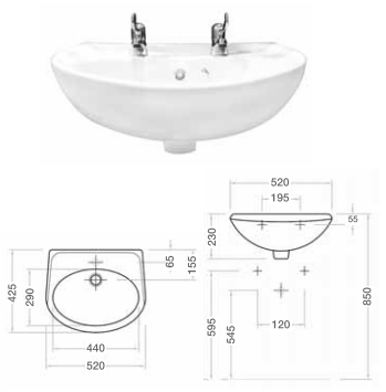 FC Pentland Modern  - Wall Mounted - 520mm Wash Basin