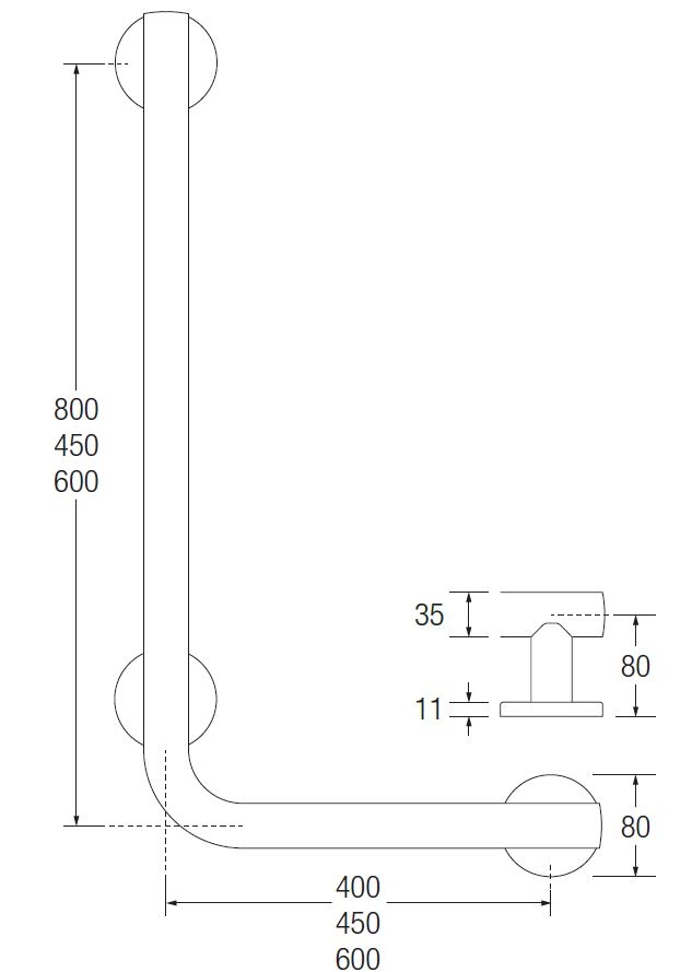 Bathex Yardlet L Shaped Grab Rails - Dimensions & Technical drawing
