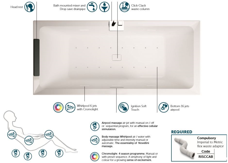 Novellini - DIVINA - PLUS - Bath Tub Spa (Whirlpool + Airpool)