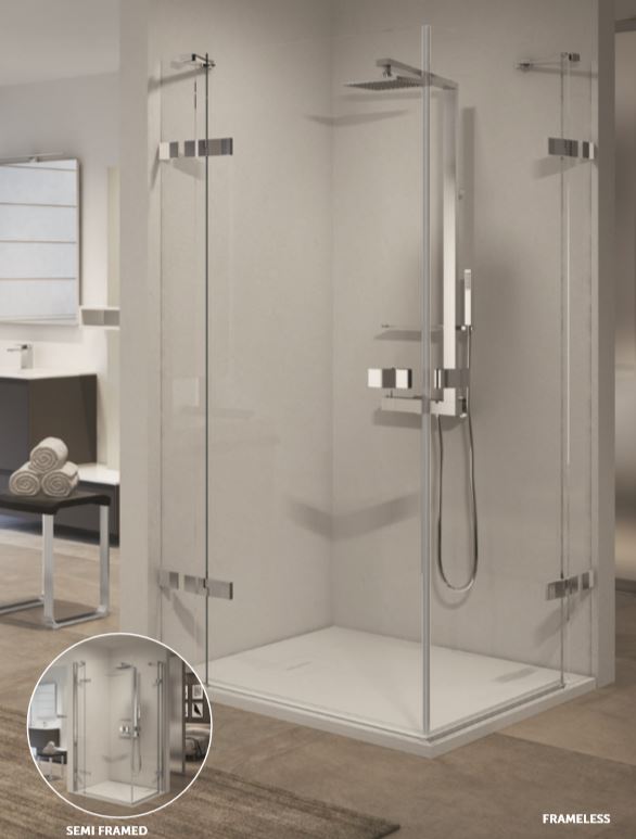 Novellini Gala A Corner Entry Shower Enclosure , 2 Hinghed Doors + 2 Fixed Panels (Semi Framed)