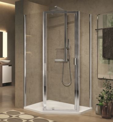 Novellini - Lunes 2.0 Pentagono G - Pentagon Shower Enclosure with Pivot Door - Glass 4mm Fixed, 5mm Door
