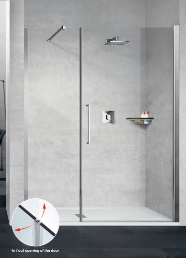 Novellini - YOUNG 2.0 G+F - Shower Door: 1 Hinged Door + 1 Fixed Panel In-line - For Recess or Combined with The F1B Side Panel (Options)Y2GFL