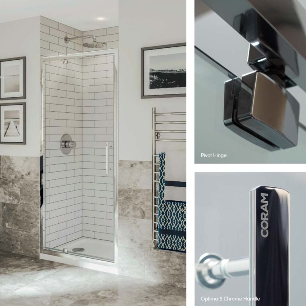 Coram - OPTIMA 6 - Pivot Door, Semi-Frameless, CHROME (Sizes), O6PI70CUC, O6PI76CUC, O6PI80CUC, O6PI90CUC, O6PI10CUC