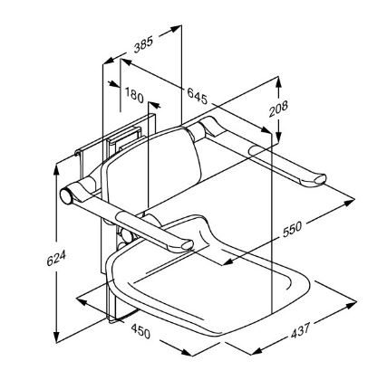 Pressalit - PLUS - Shower Seat 450 with Back & Armrests (Manually Height and Sideways Adjustable) - Image 2