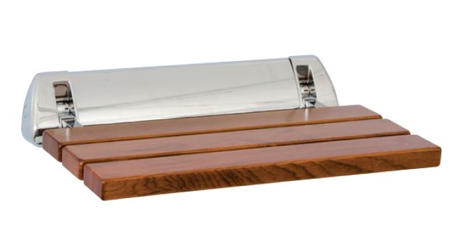 Bathex Teak Wood Slatted Shower Seat (Mirror Polished Stainless Steel) 