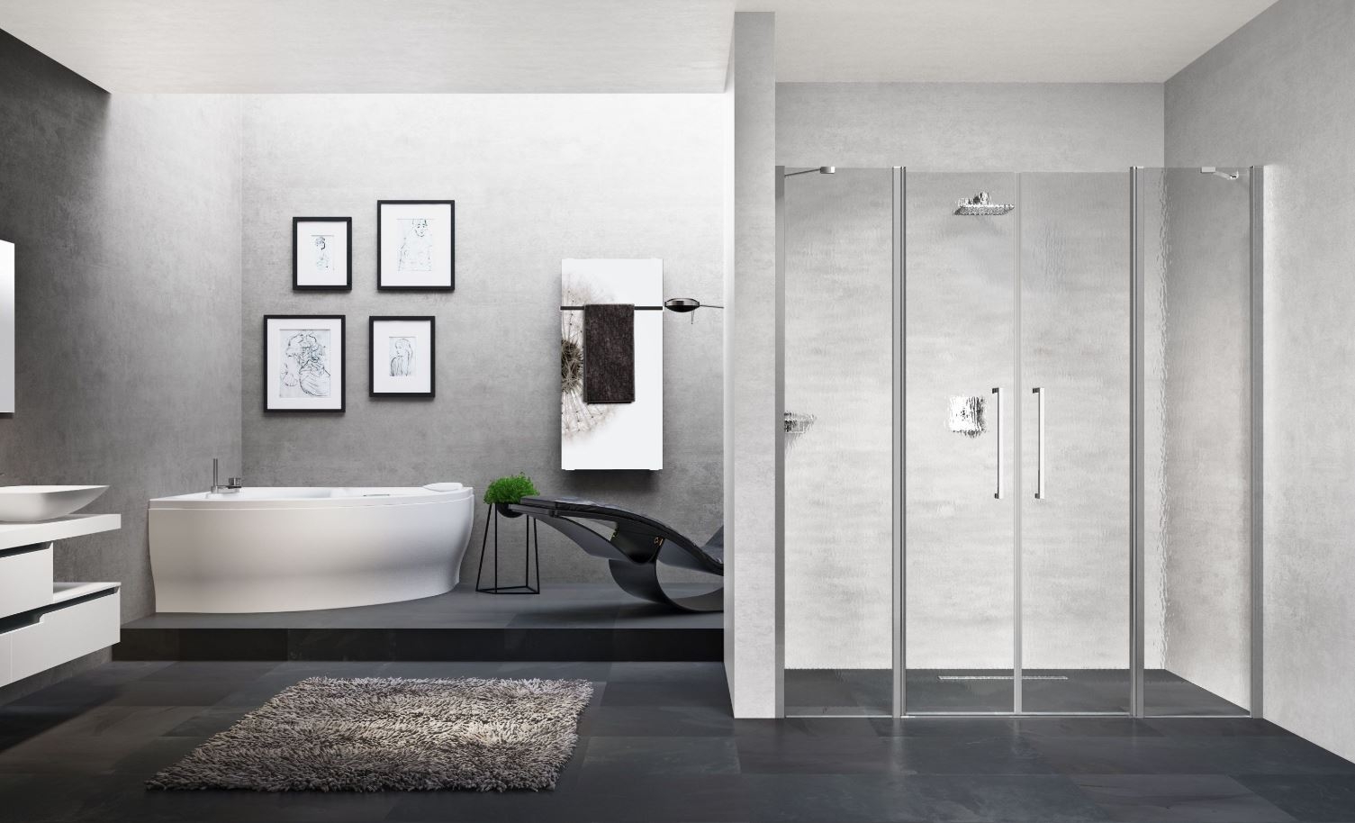 Novellini Young 2.0 2A Hinged Shower Doors + 2 In-Line Fixed Panels IMAGE 2