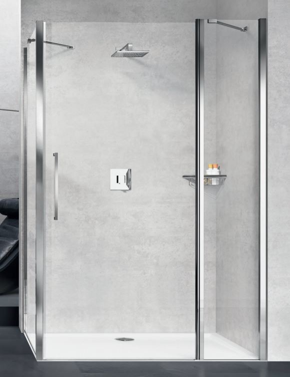 Novellini Young 2.0 (2P+F) In-Line Hinged Shower Door + F1 Panel