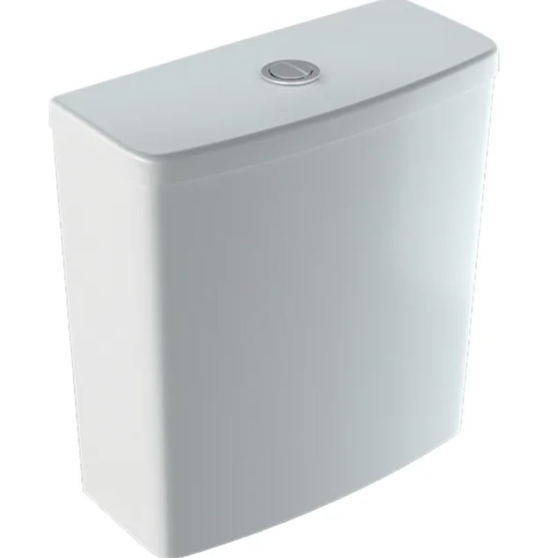 Square exposed cistern, close-coupled, dual flush, bottom water supply
