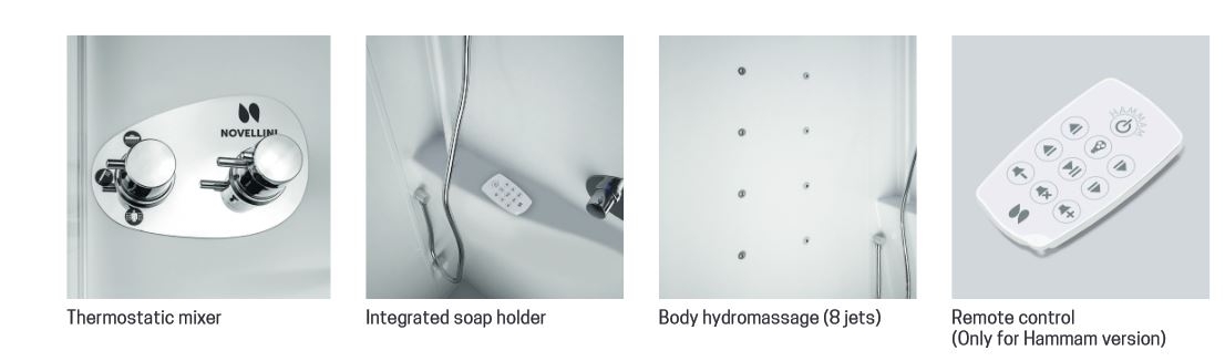 Novellini - EON R - R90 - Multifunction Shower Cubicle - Quadrant, 2 Sliding Doors, 2 Fixed Panels (HYDRO + DOME) - Image 3