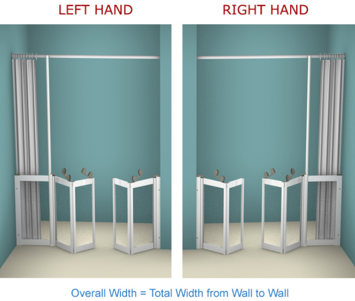 First Class - WF35 - Front Access with Fixed Panel Twin Bi-Folding In-line Shower Doors (Inc. Curtain Rail & Support Pole)
