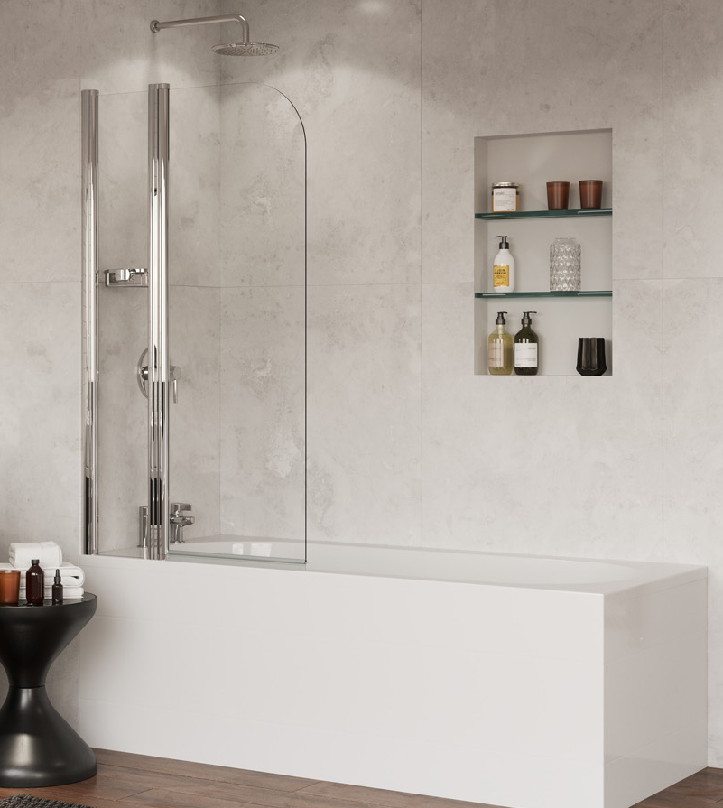 Coram - BATH SCREEN - Compact Curved with Panel (Chrome)
