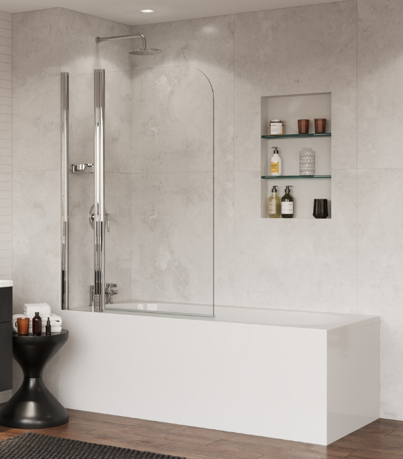Coram - BATH SCREEN - Curved with Panel (Chrome)