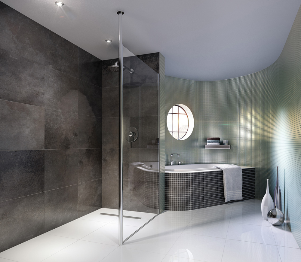 Coram - COLUMN - Glass Shower Panel, Supported by a Floor-to-Ceiling Chrome Column (Different sizes & Configurations)