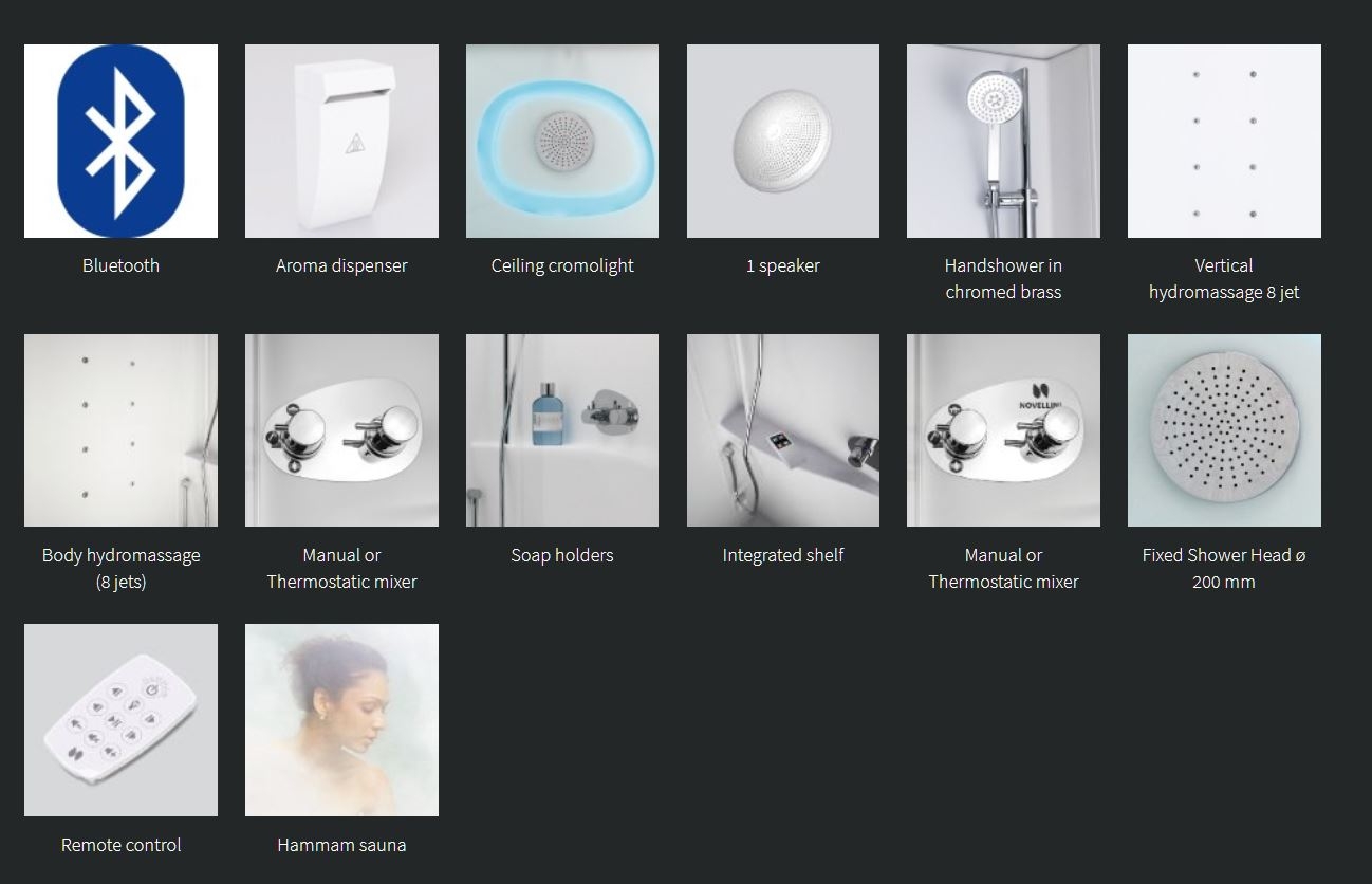 Novellini - EON R - R90 - Multifunction Shower Cubicle - Quadrant, 2 Sliding Doors, 2 Fixed Panels (HYDRO + DOME) - Image 2